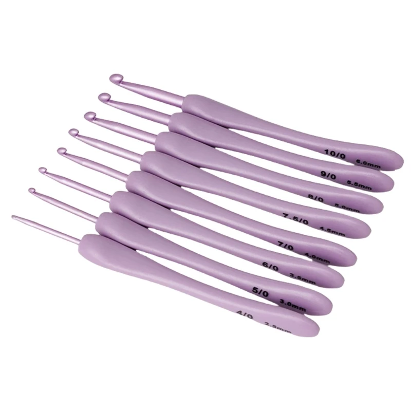 8Pcs Crochet Hook Set Plastic Knitting Needle Crochet Craft Yarns Weaving Tool with Ergonomic Grip Handle & Aluminum Tip