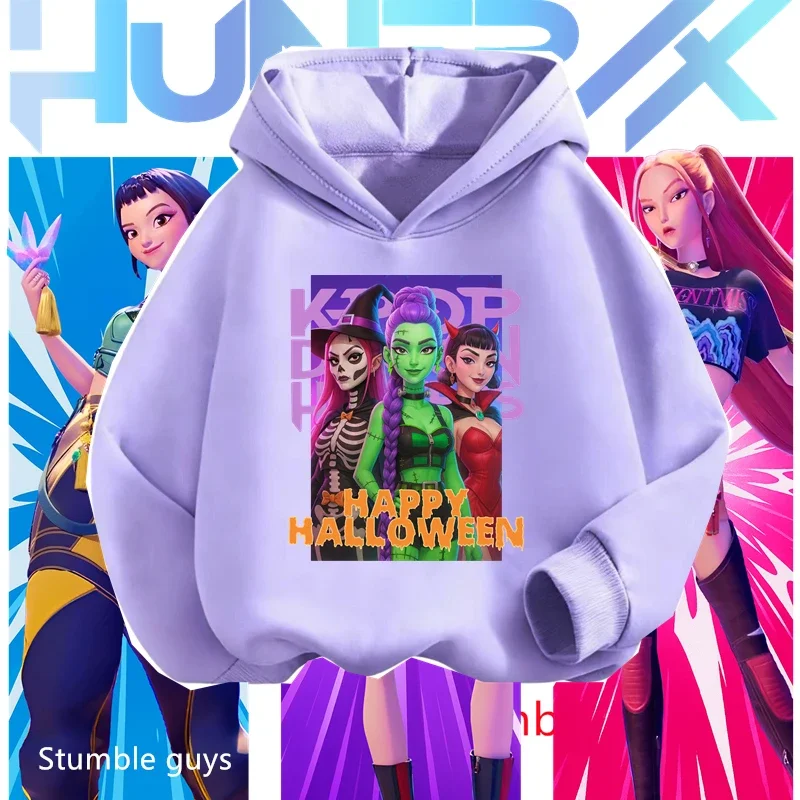 بدلة رياضية للأولاد من Kpop Demon Hunters، سويت شيرت للهالوين ناعم ودافئ ولطيف مطبوع عليه الرسوم المتحركة، بلوفر مريح ​