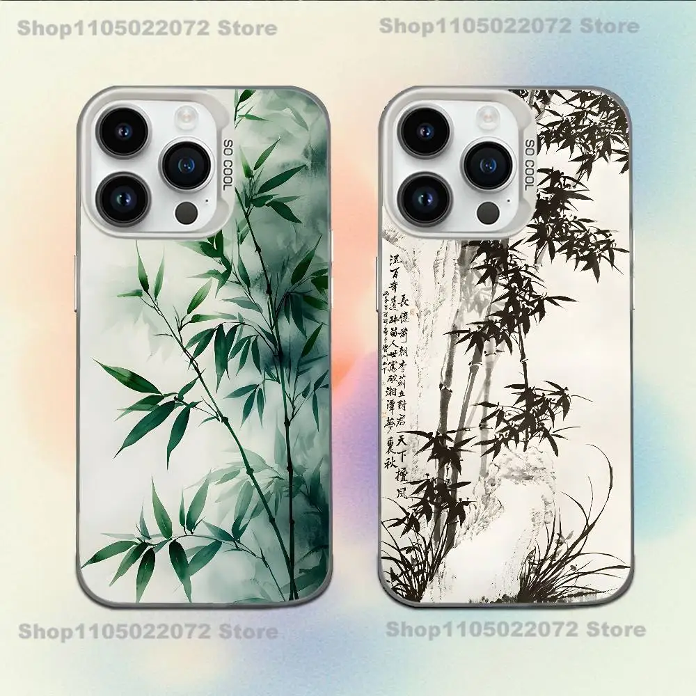 

Chinese Style Bamboo Elegant Fashion Phone Case For iPhone 16,15,14,13,12,11,Mini,Pro,E,MAX White Candy Matte Shockproof Cover