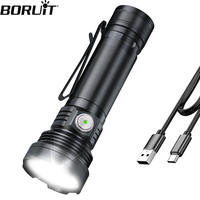 BORUiT Super Bright Portable LED Flashlight 2500LM 18650/21700 Battery Type-C Rechargeable Waterproof Powerful Torch for Outdoor