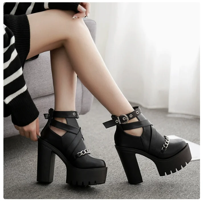 Hitam Musim Gugur Musim Dingin Gaya Seks Fashion Sepatu Hak Tinggi Sepatu Bot Wanita Hitam Comf Kepala Bulat Hak Ultra Tinggi Sepatu Bot Wanita Tinggi Ukuran Besar