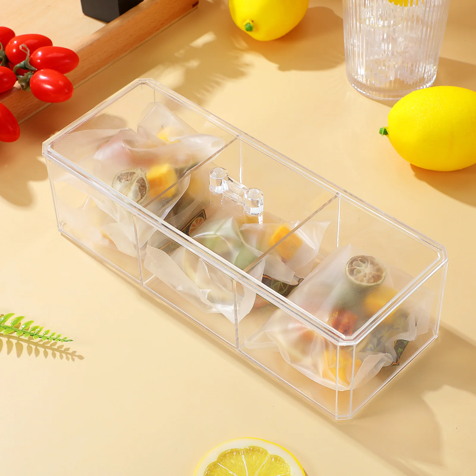 

Bag Storage Box With Lid Clear Plastic Organizer For Office Home Kitchen Divider Chest Coffee Sugar Bag Holder Pantry