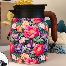 Stainless Steel Tea Kettle With Infuser Vintage Floral Pattern Insulated Teapot Thermal Coffee Carafe For For Keeping Hot Cold