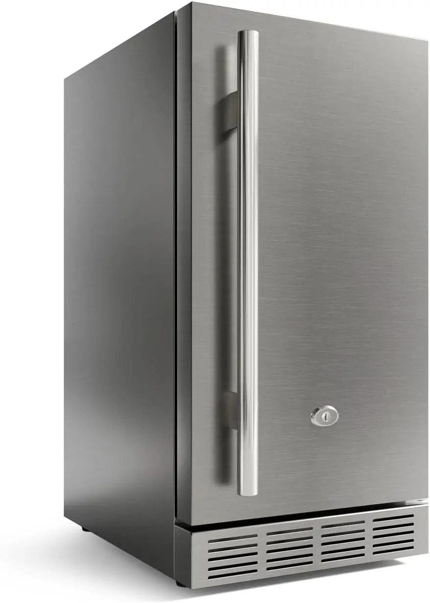 15 Inch Outdoor Refrigerator, Weather Proof Stainless Steel Beverage Beer Cooler Under Counter Fridge, Indoor/Outdoor
