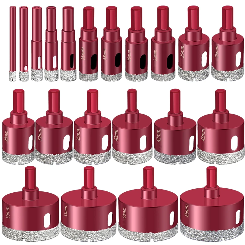 

6-65mm Brazing Hole Drill Bit Set for Glass Tile Vitrified Brick Marble Granite Microlite Quartz Stone Drilling Hand Tool Reamer