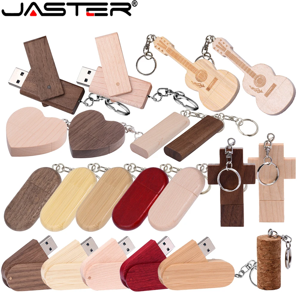 Wooden USB Flash Drive 128GB Multiple Styles Pen Drive 64GB with Keychain High-capacity Speed Business Gift USB Stick 32GB 16GB