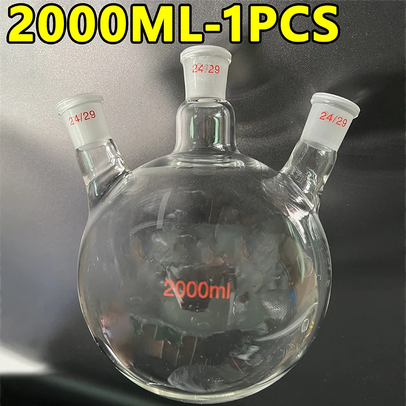

1 piece of 2000ml inclined three-necked flask, round bottom distillation reaction flask, high borosilicate glass