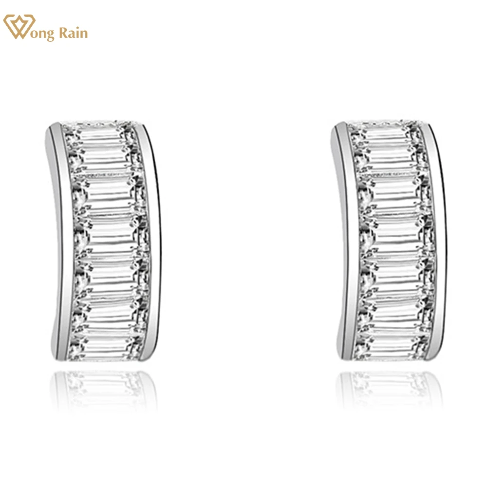 

Wong Rain 100% 925 Sterling Silver Emerald Cut Lab Sapphire Gemstone Hoop Earrings for Women Studs Fine Jewelry Gifts Wholesale