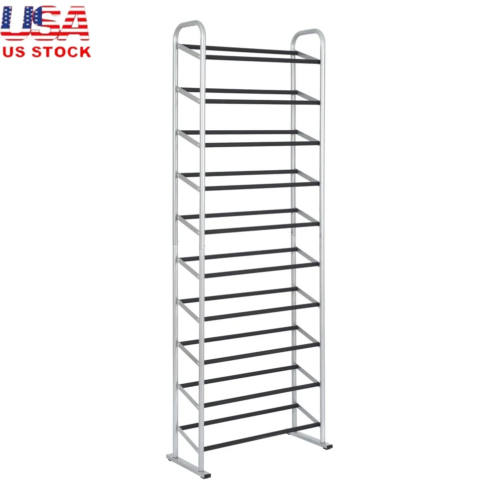 

Narrow 10-Tier Shoe Rack Freestanding Storage Holds 30 Pairs Durable Steel Frame Easy Assembly Non-Slip Design Organize Sneakers