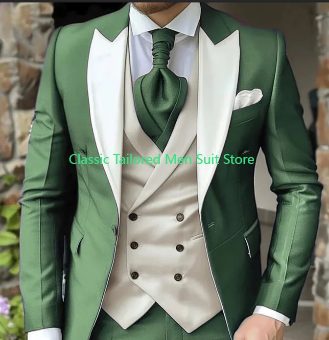 Elegant Wedding 3 Piece Jacket Pants Vest Full Set Luxury Single Breasted Peak Lapel Purple Male Clothing Men's Suits Blazer