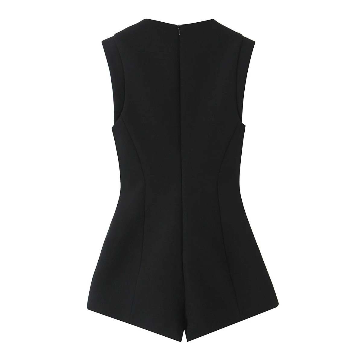 Frauen Mode Schwarz Mini Overall Weibliche Quadrat Kragen Karte Schulter Ärmellose Einreiher Overall Sexy Slim Fit Body