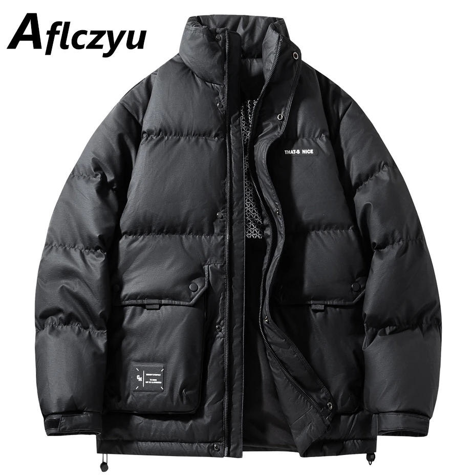 Winter Down Jacket Men Puffer Jacket Cargo Down Coats Male Winter Thick Stand Collar Down Coat Solid Color