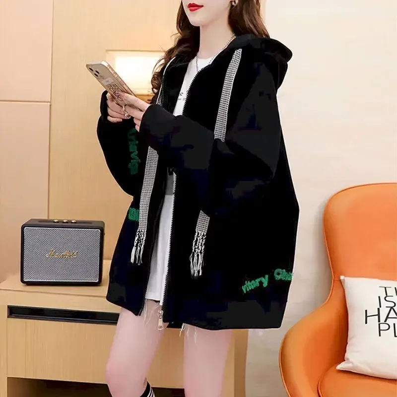 Casual Design Hoodies Women Autumn Winter Trendy Plush Thickened Hooded Cardigan Jackets Loose Hoodie Zip Up Coats Y2k Clothes