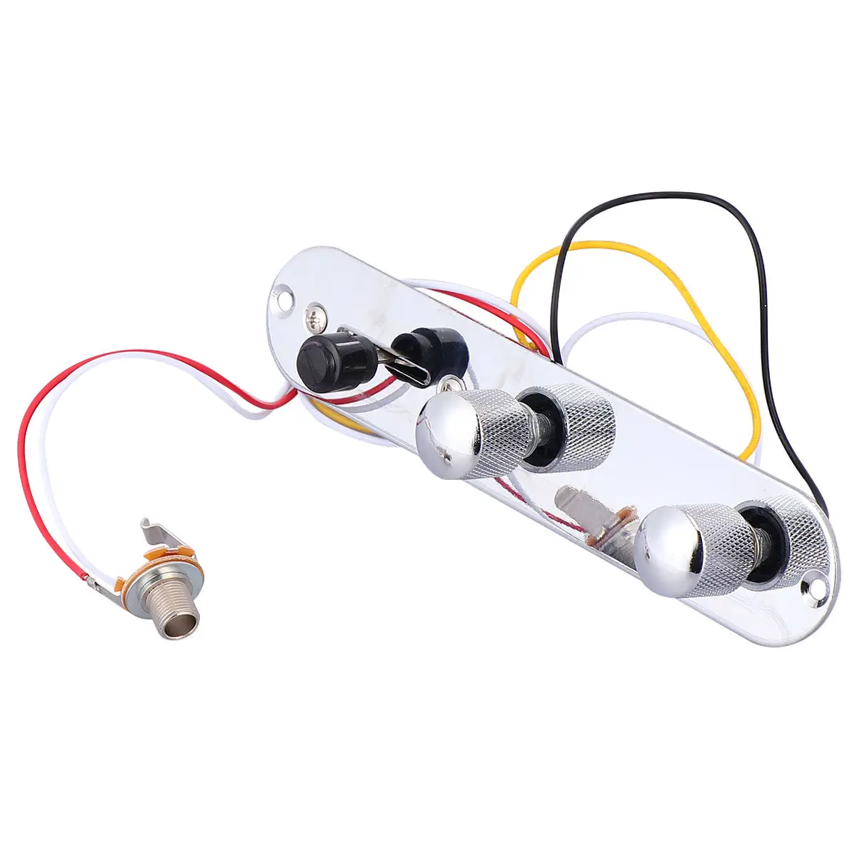 

Хромированная панель управления для гитары с регуляторами громкости и тона, а также разъемами, совместимая с электрогитарами Telecaster, серебристая.