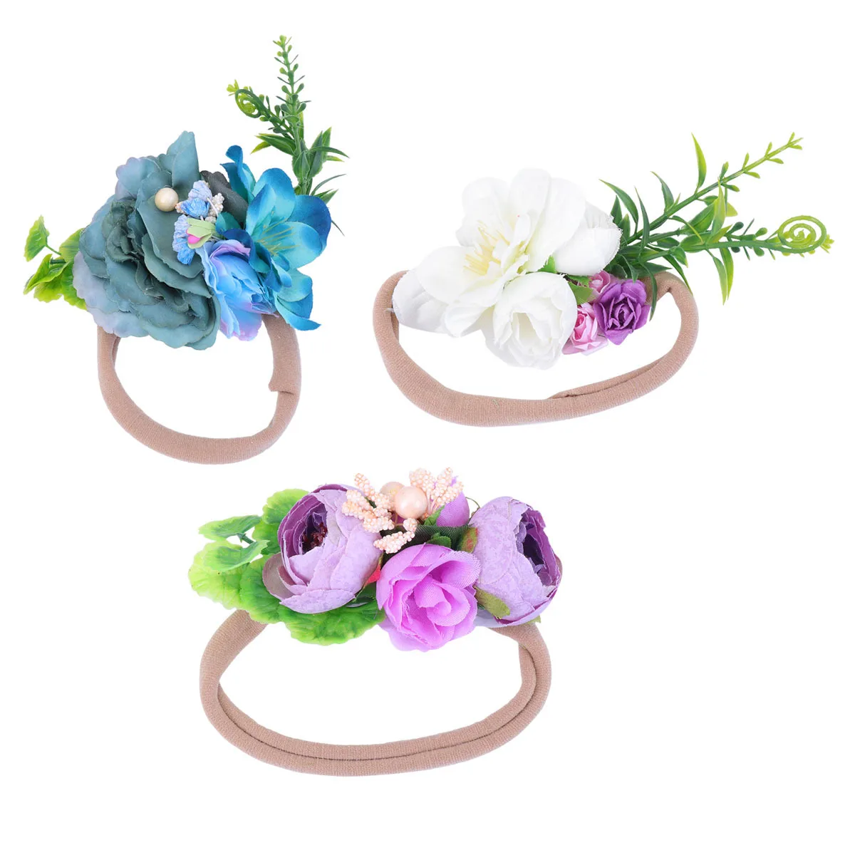 

3Pcs Kids Simulation Floral Headband Elastic Hair Hoop Wedding Party Photograph Headwear Costume Beach Kids Headband