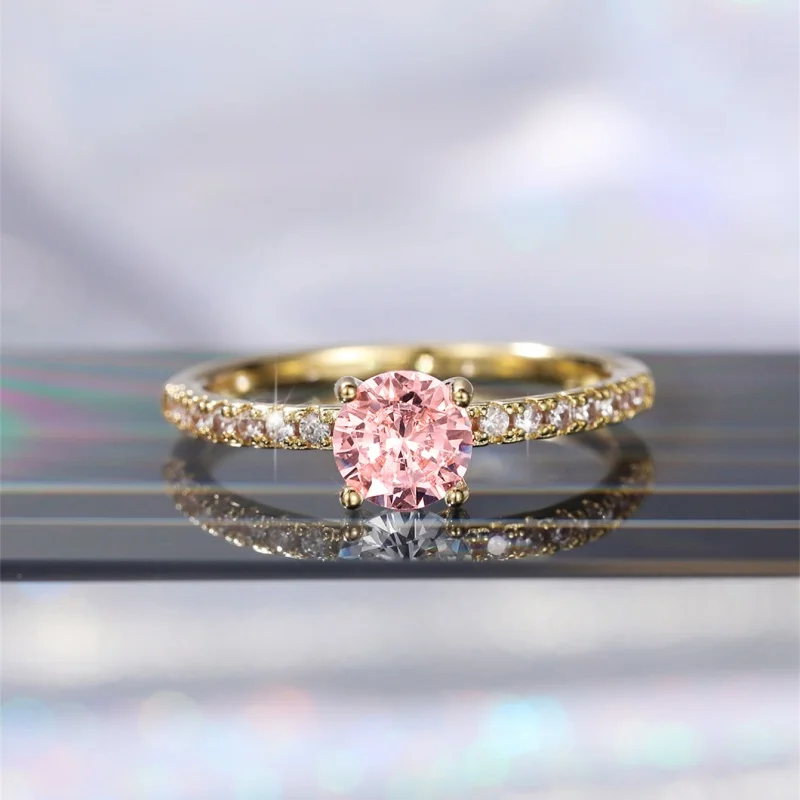 Huitan Klassisches 4-Krallen-Design, rund, Zirkonia, für Damen, Hochzeit, Verlobungsringe, 3 Farben erhältlich, zurückhaltender Brautschmuck, heißer Verkauf – Detail 9