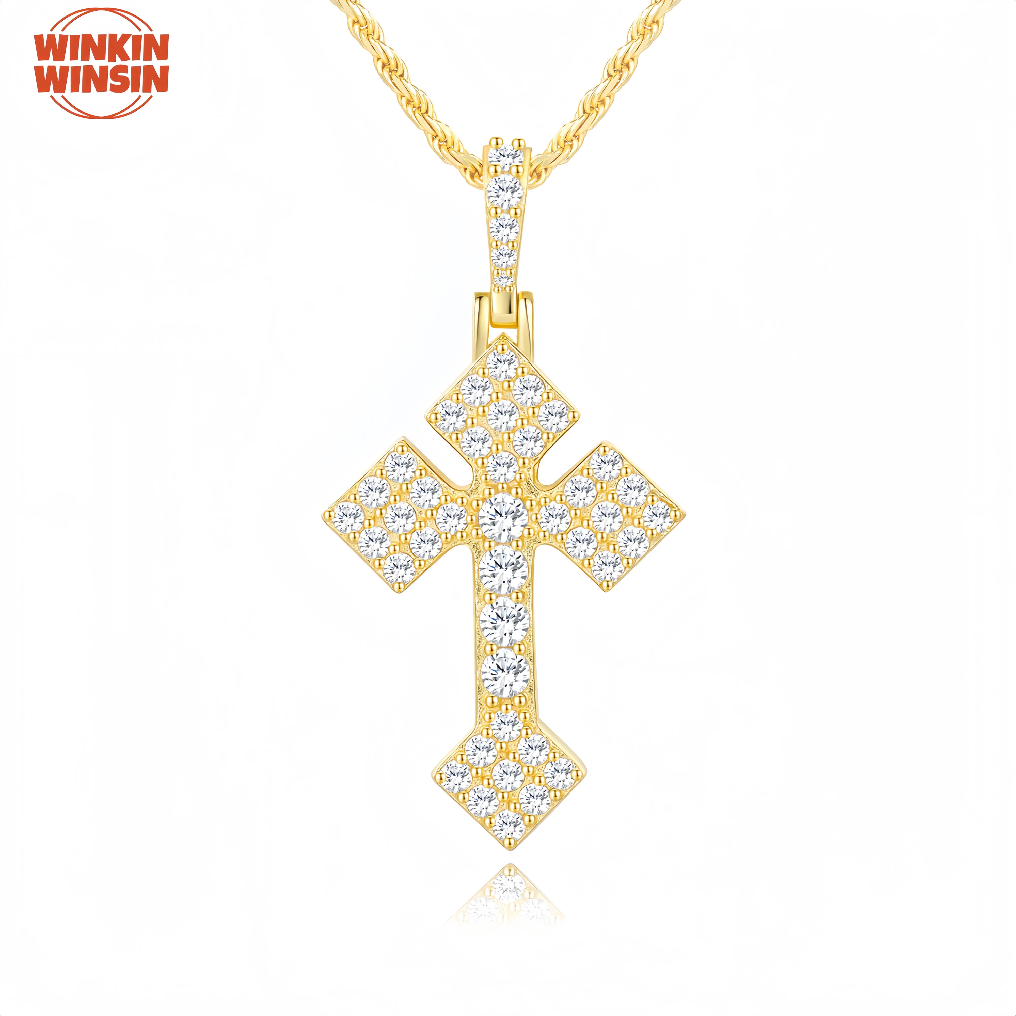 

Winkin Winsin Brand S 925 Sterling Silver Necklace Cross Pendant Adorned With Hip-Hop Moissanite Woman Necklace Jewelry