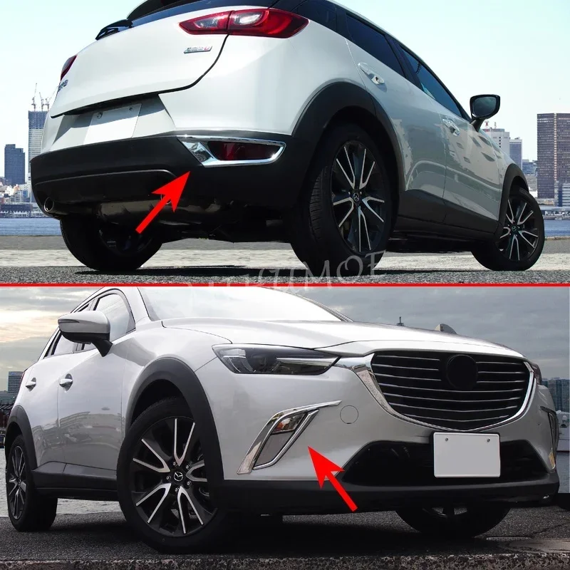 Chrome Front + Rear Fog Light Lamp Cover Trims Eyebrow Strip For 2016-2024 Mazda CX-3 CX3 DK Bumper Reflector Accessories