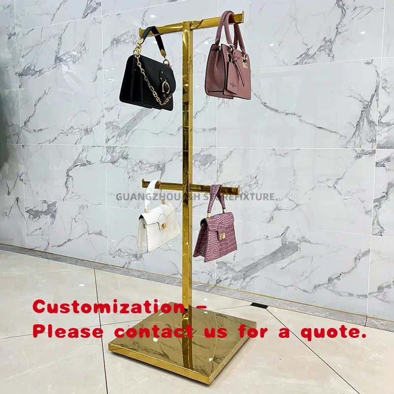custom.Factory Bag Stand Holder Handbag Display Shelves Stainless Steel Hanging Bag Rack  Window Display