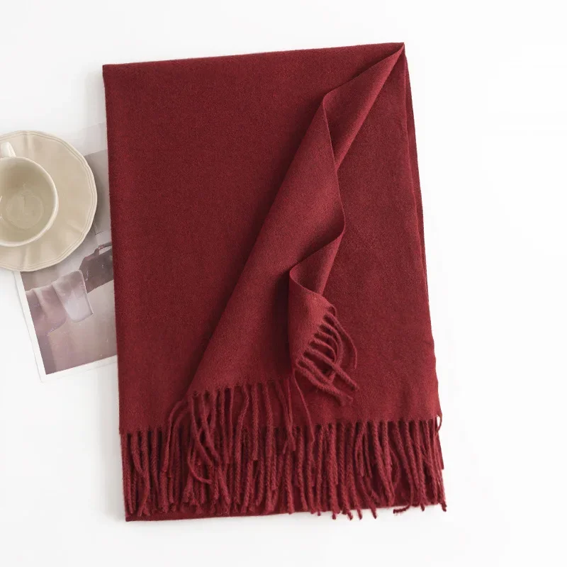 New autumn and winter ankela red scarf women\'s high-end sense versatile imitation cashmere scarf solid color warm scarf shawl