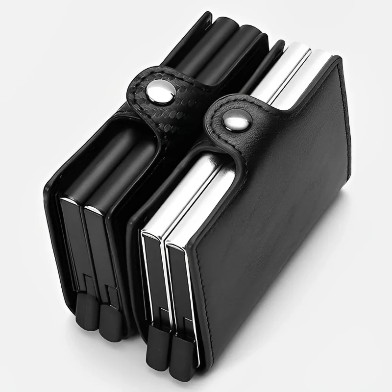 

Antitheft Business Carbon Fiber Anti Rfid Credit Bank Card Holder Case 12 Cards with Hasp Men Double Metal Box Cardholder Wallet