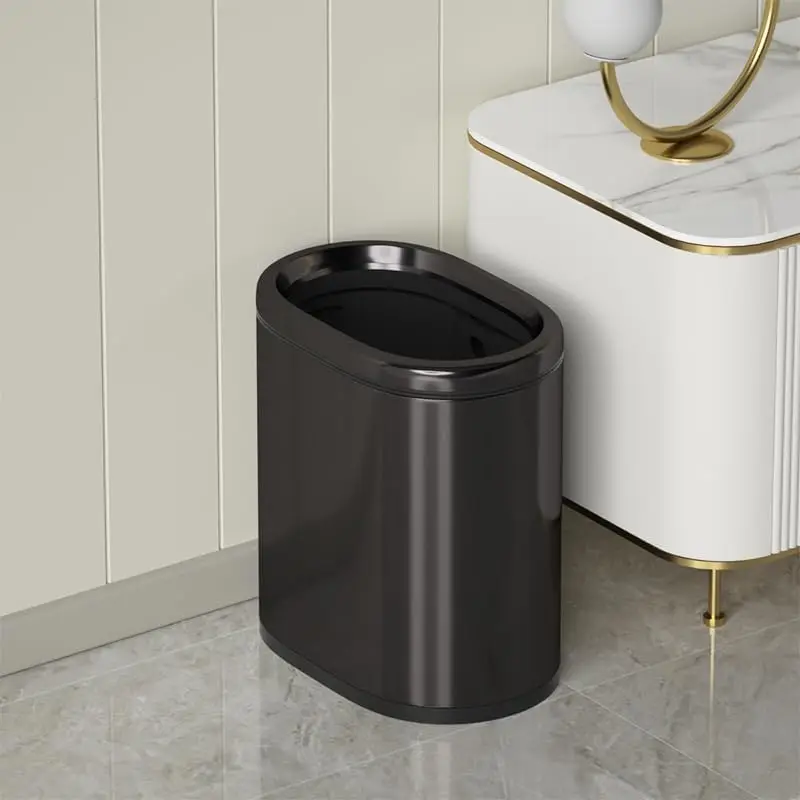 9L/2.4GAL Metal Bathroom Trash Can Black Bathroom Double Trash Bin，Narrow Garbage Can for Hotel,Office,RV (Black Gold)