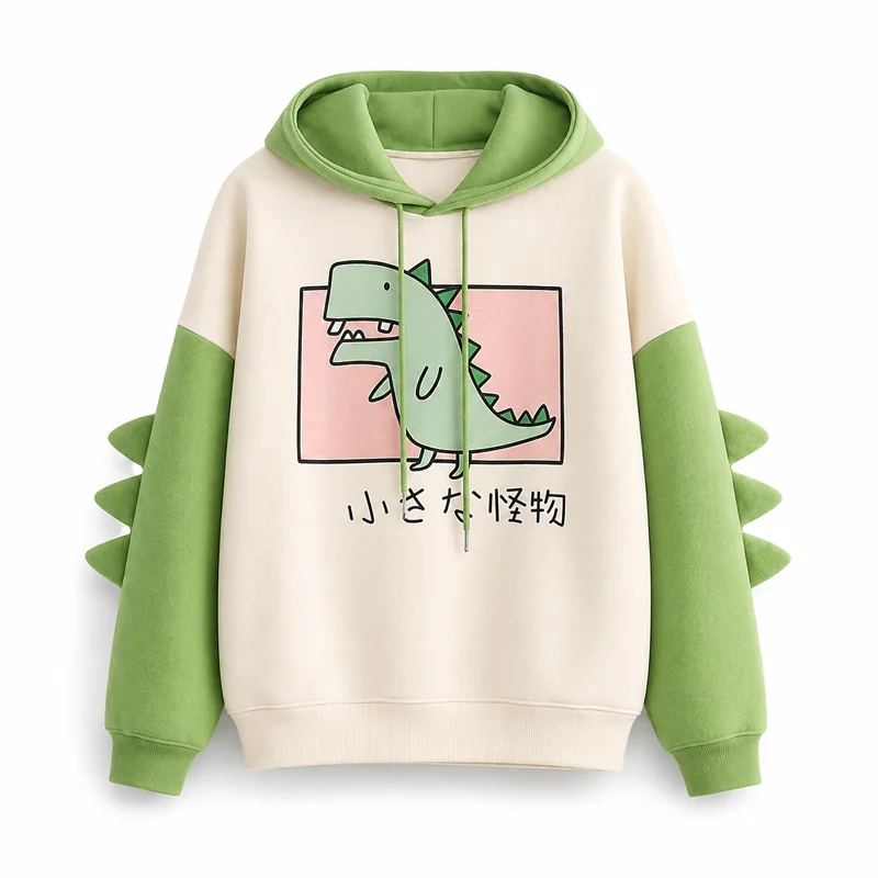 Niedlicher Dinosaurier-Hoodie mit Cartoon-Grafik, Pullover-Sweatshirt, Langarm, Oversized, Casual Y2K Streetwear Kapuzenpullover – Detail 4