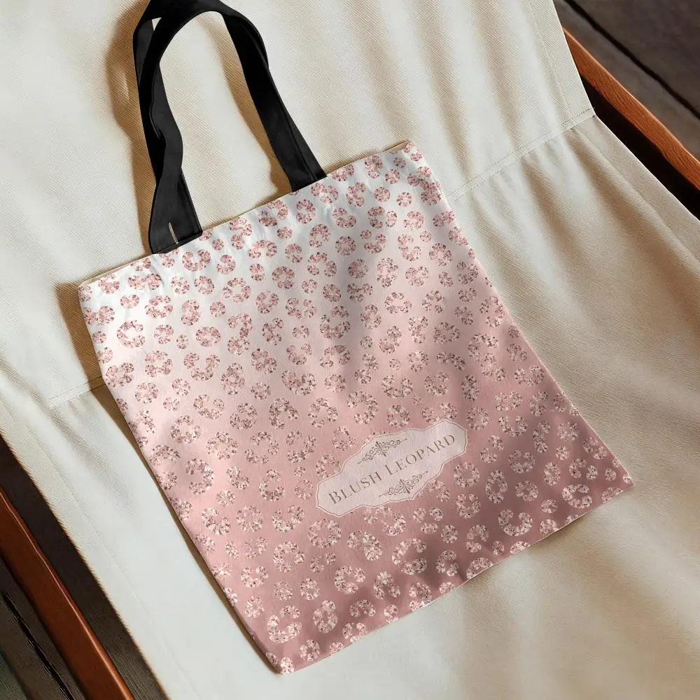 Ombre Pink Leopard Print Storage Bags Canvas Tote Bag Large Capacity Shoulder Shopper Eco Multi-Purpose Handbag