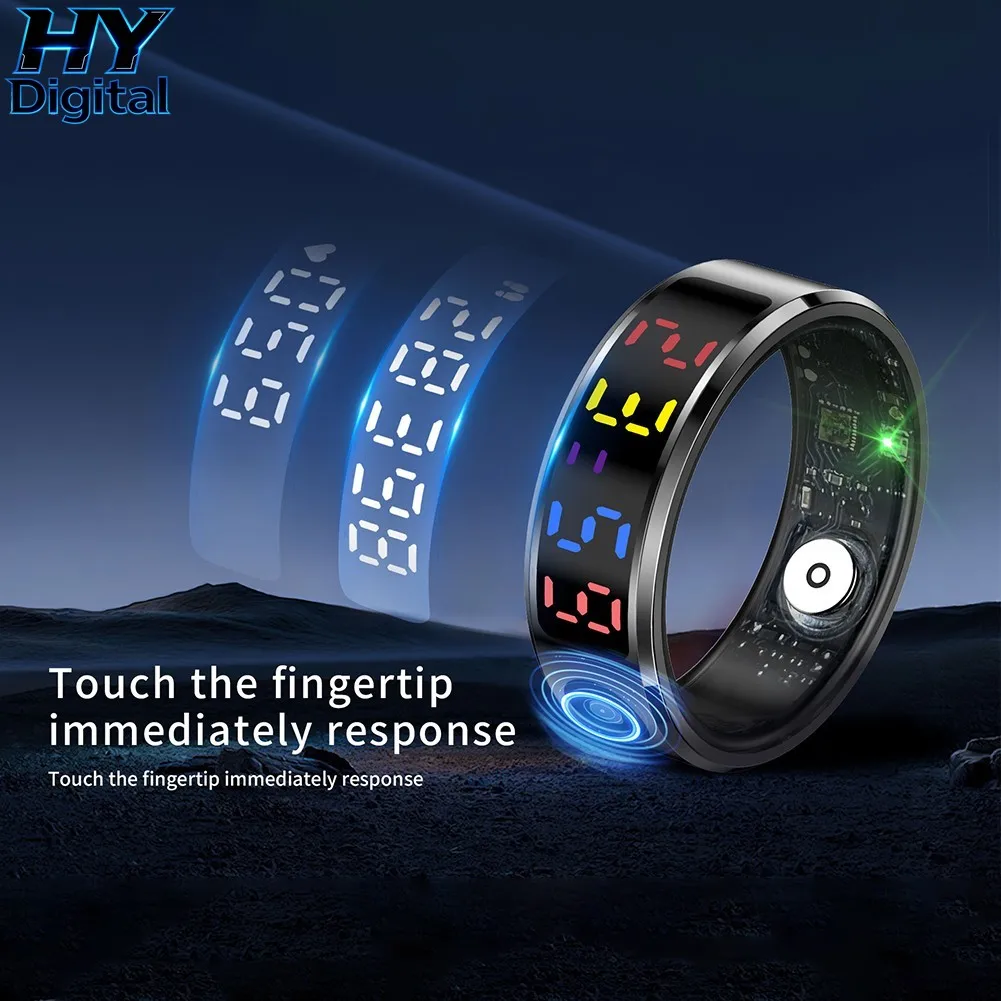 HY Digital Colorful Screen Fashion Smart Ring Health Tracker Blood Oxygen Men Women Multi-Language Smart Touch Hand Gestures