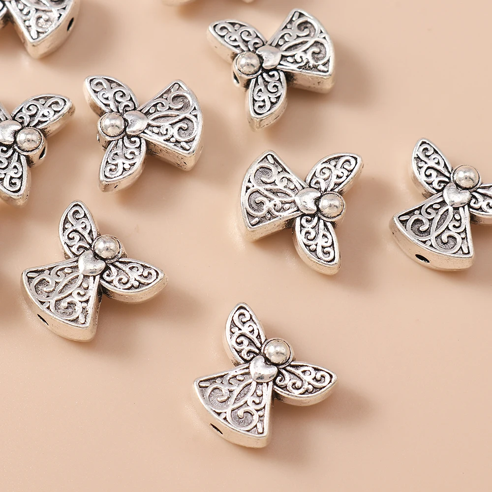 Leslie 10 Stück 12 x 14 mm Legierung, silberfarben, Engel-Feen-Charms, Perlen für Armbänder, Halsketten, DIY-Schmuckherstellung, handgefertigtes Kunsthandwerk – Detail 4