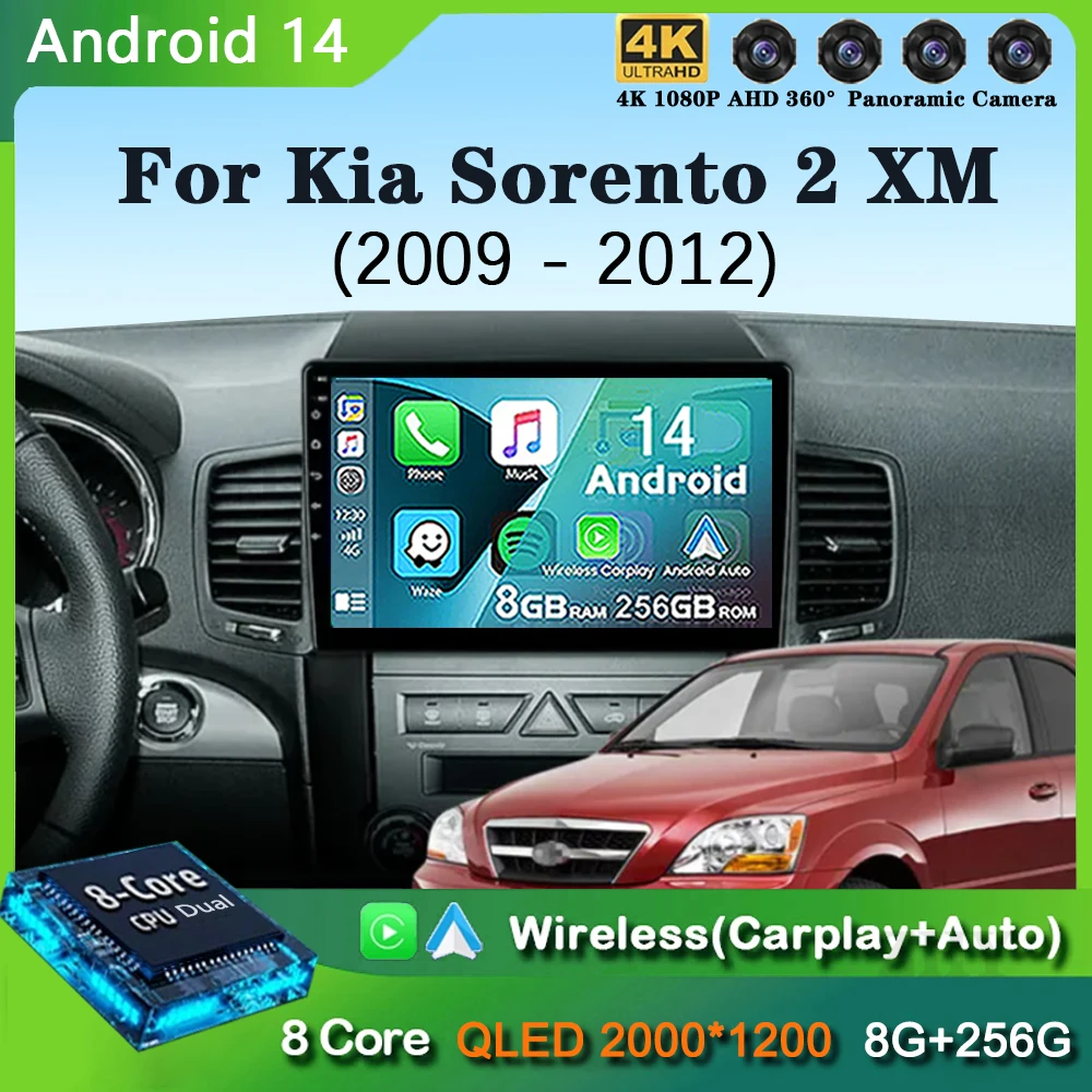 

For Kia Sorento 2 XM 2009 - 2012 Android 14 Carplay Auto Car Radio Multimedia Video Player Navigation GPS No 2Din 2 Din DVD DSP