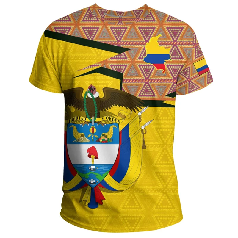 Summer 3D Print Colombia Flag T Shirt Men Colombian National Emblem T-shirt Streetwear Short Sleeve Loose Tees Tops Clothing