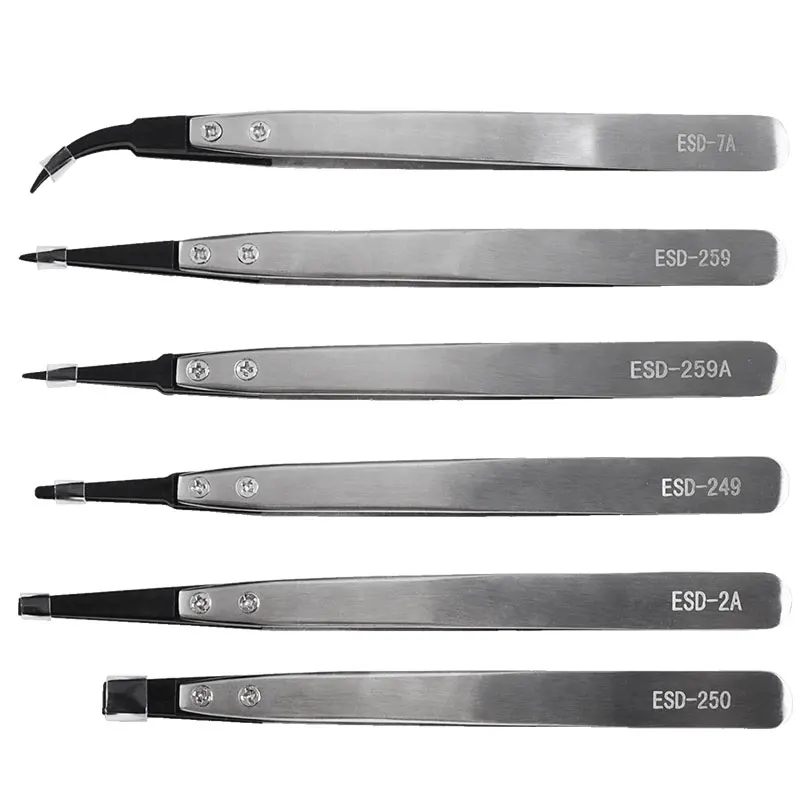 1PC 6PCS For Watch Hands Installation Work Straight Elbow ESD-259 ESD-259A ESD-7A Handle Stainless Antistatic Plastic Tweezers