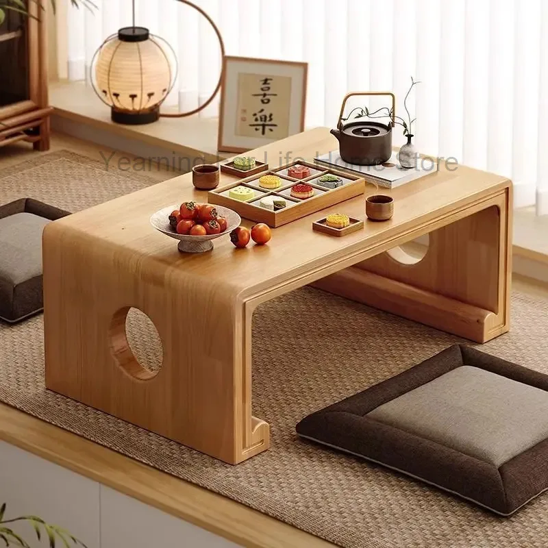

Japanese Solid Wood Tatami Table - Foldable Tea Desk for Bedroom, Bay Window, Living Room, Multi-Functional & Space-Saving