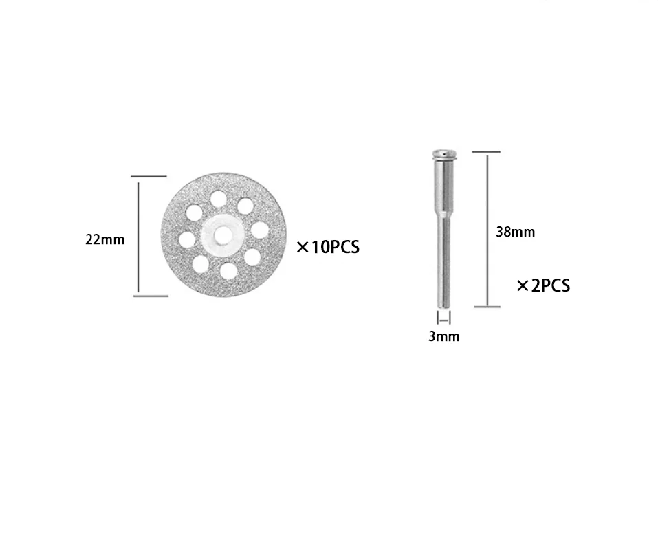 Roda pemotong berlian, 20/22/25/30MM 12 Pak untuk alat putar Dremel 2 manderl Set Kit potong batu kaca logam pemotong batu