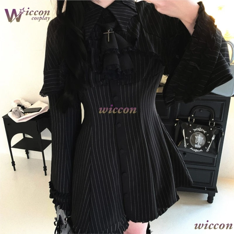 Cos Room Original Jirai kei Dress Style Faux Two-Piece Dress Dark Gothic Cosplay Costume Set Halloween Outfit Gothic Women Suit - view 5