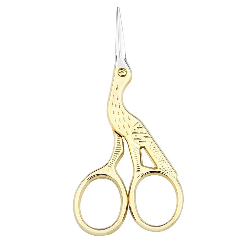 Tijeras de marca Vintage Retro de acero inoxidable, patrón de grúa, maquillaje cosmético conveniente, herramienta de extensión de pestañas, 1 ud.