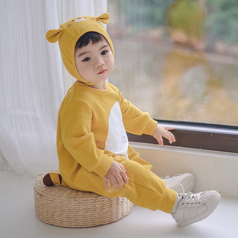 

Autumn Korean Baby Clothes Rompers Long Sleeved Bodysuit Cotton Newborn Baby Cartoon Tiger Animal Children Jumpsuits With Hats