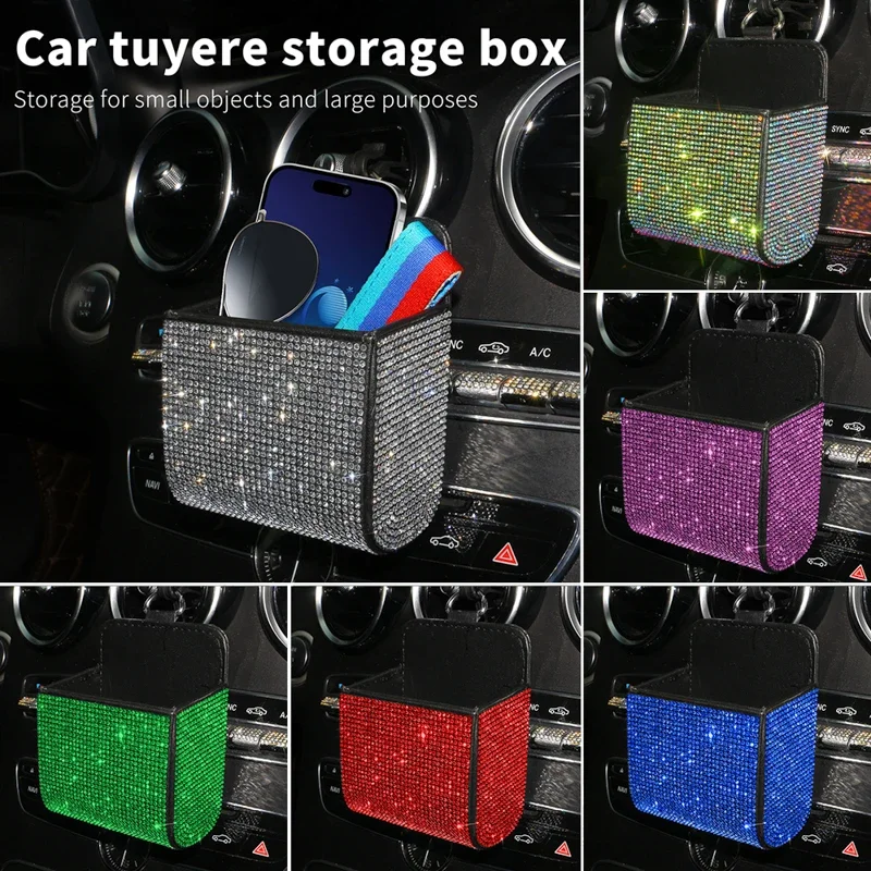 Car Mobile Phone Holder Rhinestones Pouch Organizer Hanging Storage Bag Bling Diamond Crystal Auto Outlet Air Vent Trash Box