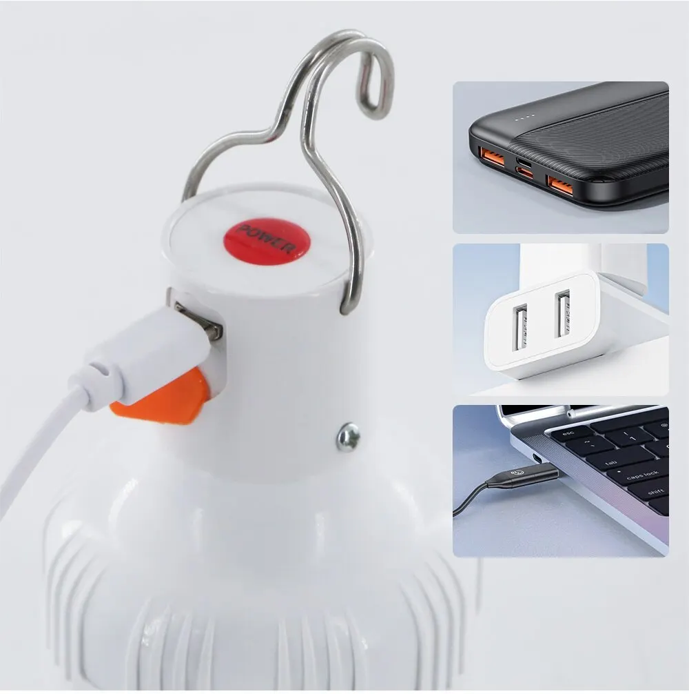 USB Charging Bulb PP Material 5V Rechargeable 18650 lithium Emergency Battery LED Solar Lights