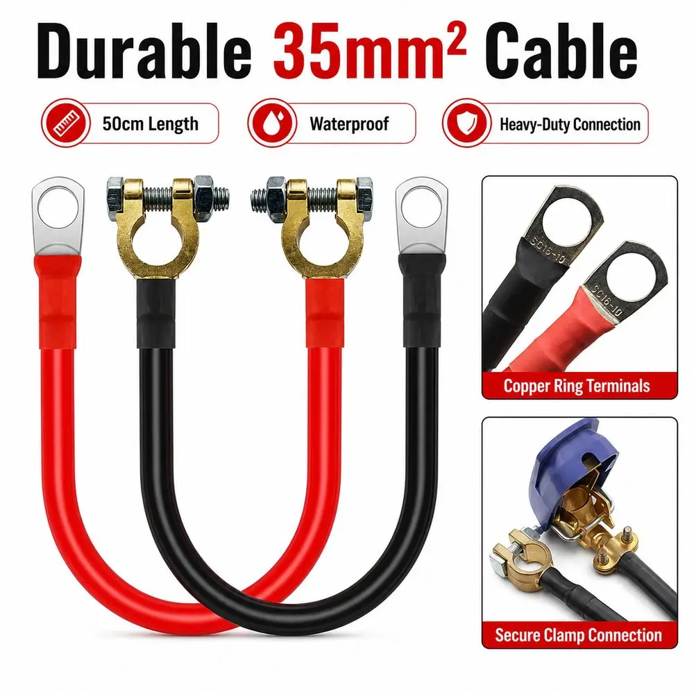 2pcs Waterproof Battery Inverter Cable 2AWG Gauge 35mm²/2 Car Battery Cable Flexible Stranded Wire 50cm Length