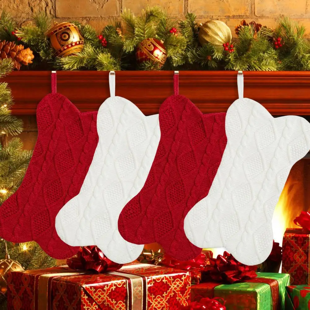 Festive Stocking Colorful Knitted Christmas Stocking Ornament for Home Office Decor Personalized Bone Shape Xmas Tree Hanging