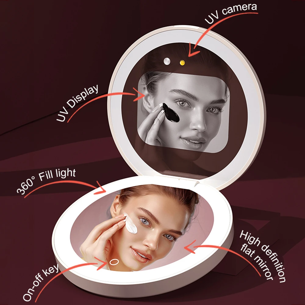 2.8-Inch Display Portable Makeup Mirror Mini Smart Sunscreen Makeup Mirror LED Sunscreen Detection Makeup Mirrors