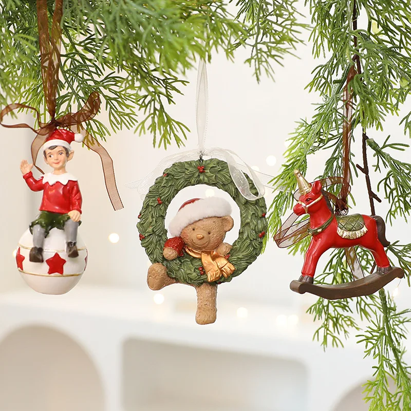 

Resin Xmas Tree Embellishment Welcome Door Hanging Pendants Santa Claus Cartoon Angel Doll Drop Ornaments Christmas Decor