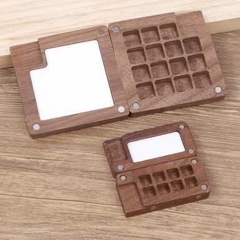 ポータブル水彩パレットペイントボックス、手作りの空のボックス、ミニブラックウォールナット