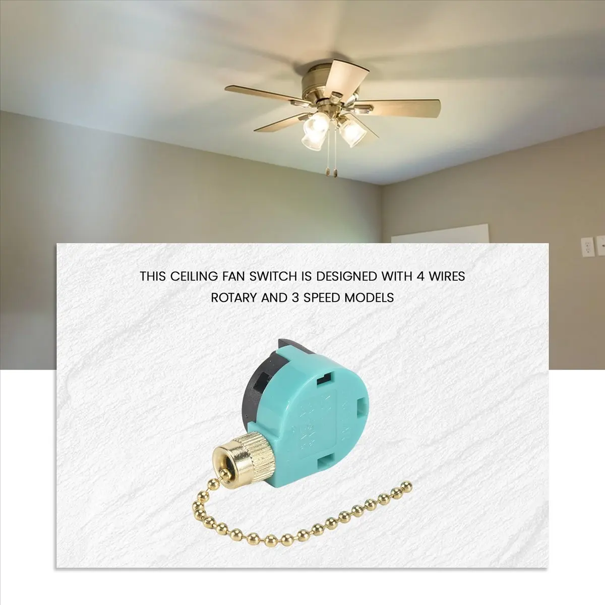 HITL 4Pcs Ceiling Fan Switch ZE-268S6, 3 Speed 4 Wire Speed Control Pull Chain Cord Appliances Switch Parts (Gold)