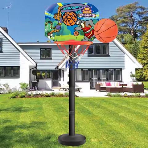 Portable Kids Basketball Hoop Set 31'' Adjustable Height Stand Outdoor Backyard Training Equipment Safety Funny Sports Game