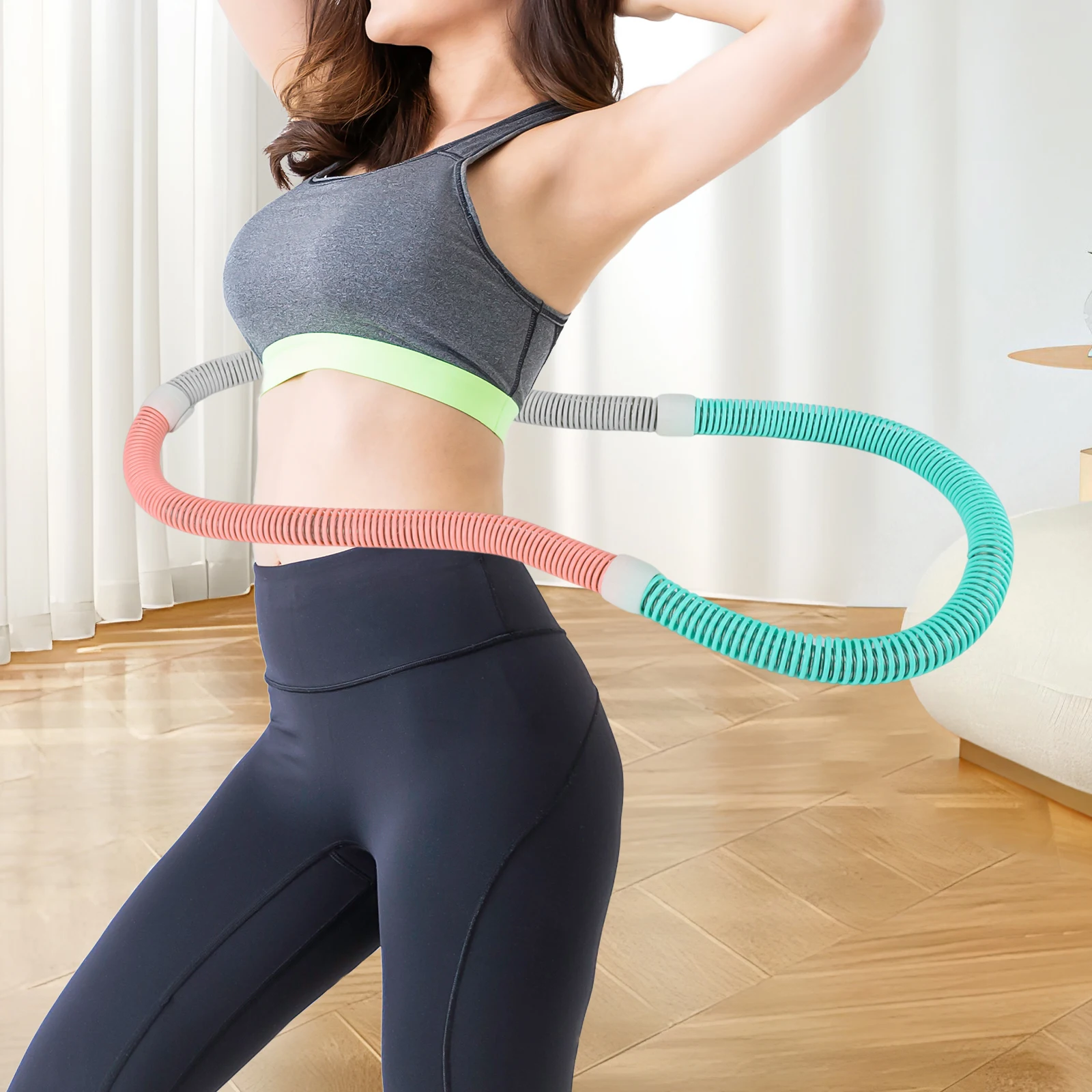 

Фитнес-обруч с мягкими пружинами 3,3 фунта, складной, с эргономичным дизайном для талии, тренажер для похудения и тренировок всего тела