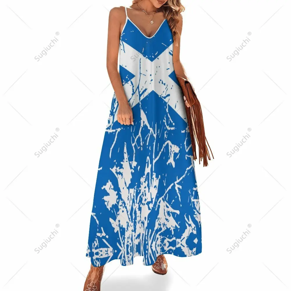 Long Dresses Dress Scotland Flag Print New Casual Sleeveless Women's V-Neck Printed Dress Swing Retro Dresses