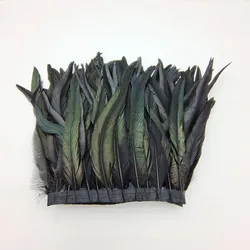 10Yards Black Rooster Tail Feathers Trim Cock Plume Fringe for Craft Clothing Sewing Halloween Christmas Carnival Decoration DIY
